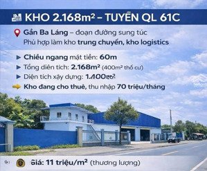 hot! bán kho, nhà xưởng tại quốc lộ 61c, an bình, cần thơ, 23,848 tỷ, 2168 m2