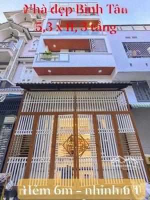 bán nhà đẹp gần bình longnguyễn sơn, 5.3x11m, 3 tầng, 4pn, hẻm 6m, nhỉnh 6 tỷ