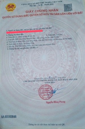 lô đất đẹp cam đức 6m mt, ô tô ra vào, gần ql1a, chợ và ngân hàng