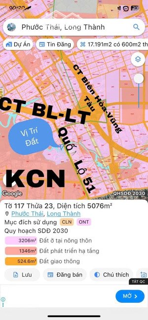cần bán 5076m2 mt quốc lộ 51 gần sân bay long thành & cảng cái mép, thổ cư, kd buôn bán, giá đầu tư