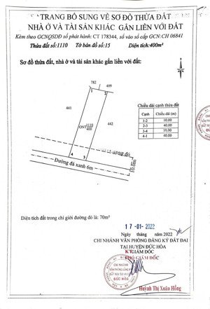 bán đất thổ cư 400m2, thổ cư 100%, 2ty3 tại đức hoà long an