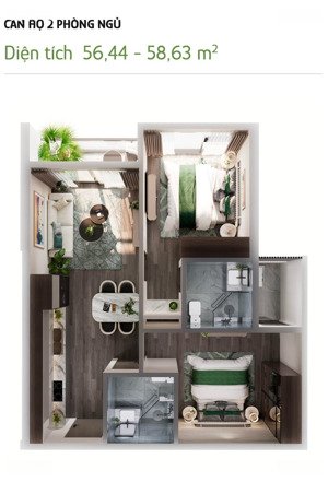 55 triệu/m2 căn 2 phòng ngủ. đầu tư căn này ở imperia the parkland mà không lãi sau này em mua lại!