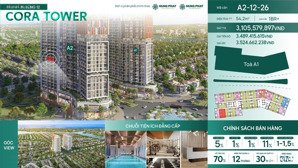 chỉ cần vốn 860tr (30%gtch) sở hữu ngay căn hộ cora tower mở bán gđ1 gần trung tâm, hướng đông nam
