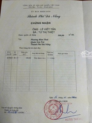 cần chuyểng nhượng lô đất dt ..100m2 . ngang 5m.... đường 5m5.....kv sơn trà .. cách