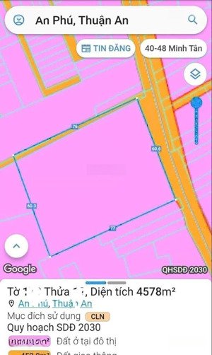 cần chuyển nhượng lô đất mặt tiền trần quang diệu dĩ an: diện tích. 4.578m2 có thổ cư 1000m2