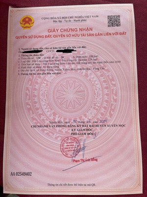 bán lô đất xã bưng riềng 10mx30m có 80m2 thổ cư lô đất 2mt gần quốc lộ 55 và trường học, nhà hàng