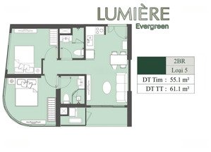 siêu phẩm! 2pn 55m2 toà a1 kính cong (vay ân hạn 7/2027) giá 6,34 tỷ tại lumiere evergreen