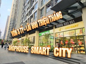 dòng tiền lãi 800 triệu/năm tại shophouse smart city - vốn chỉ 3 tỷ - sổ đỏ lâu dài