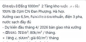 em cho thuê 1000m xưởng 2 tầng tại cụm công nghiệp đan phượng