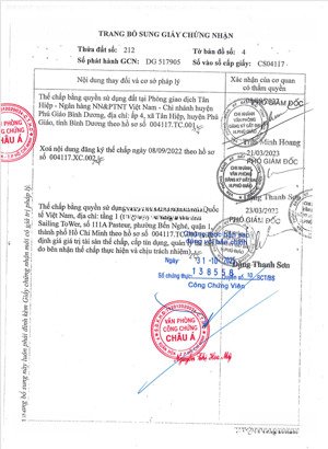 qsdđ thửa đất số: 212, tờ bản đồ số: 4, địa chỉ: xã phước sang, huyện phú giáo, tỉnh bình dương