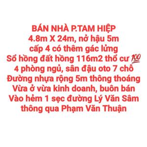BÁN NHÀ TAM HIỆP, SỔ HỒNG 116m2 THỔ CƯ, ĐƯỜNG NHỰA 5m THÔNG BUÔN BÁN, SÂN ĐẬU OTO 7 CHỖ