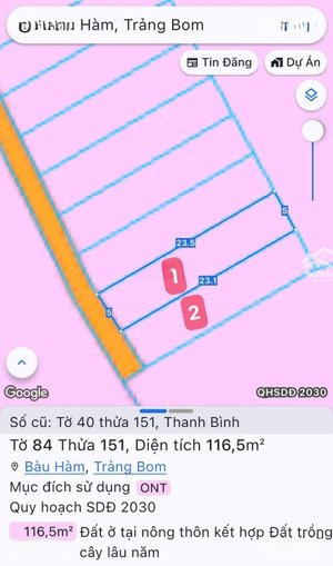 cần bán gấp lô đất nền thổ cư 105m2 tại xã bàu hàm tỉnh đồng nai giá chỉ 599 triệu