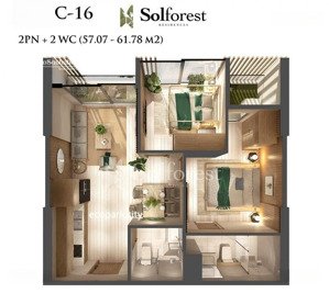 giá siêu tốt solforest 2n2wc 58m2 view bt dảo giá bán 4,3ty bao phí