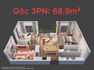 bán gấp căn hộ 3 phòng ngủ, 1,662 tỷ, 68.9 m2, nhà ở xã hội của vinhomes