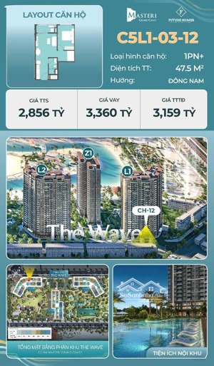 cần bán căn hộ 1pn + masterise grand coast - giá chỉ 2,856 tỷ - chính sách ưu đãi khủng ck đến 15%
