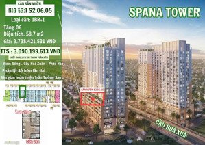 3.19 tỷ - căn 1pn+1 sân vườn view pháo hoa - spana tower - bank hỗ trợ vay 70% miễn góc lãi