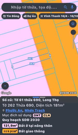 bán đất mặt tiền hùng vương, long thọ. dt 181m2, trong đó có 131m2 thổ cư, sang tên ngay trong ngày