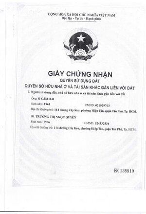 CHÍNH CHỦ BÁN NHÀ HẺM 564 HƯƠNG LỘ 2, QUẬN BÌNH TÂN, TP. HỒ CHÍ MINH.