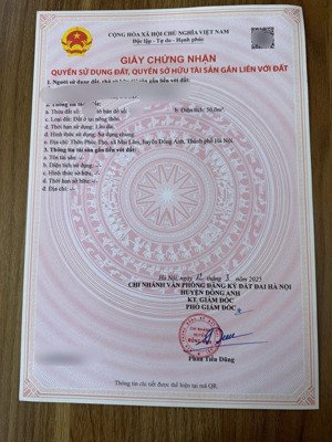 cần bán lô đất siêu đẹp 50m2 tại thôn phúc thọ - xã mai lâm - đông anh + mặt tiền = hậu : 5.48m