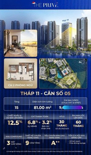 the prive quận 2 - căn hộ 2pn view sông, thiết kế giấu bếp độc đáo - thanh toán 6.8% ký hđmb ngay