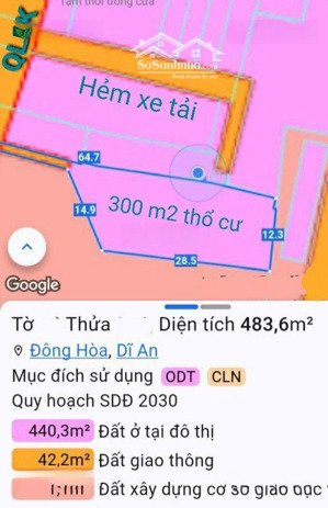 gần 500 m2, 300 m2 thổ, 2 đường vào ngay góc ql 1k và đl thống nhất kế khu bcons chỉ 1/2 giá dĩ an