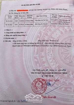 bán đất tại ấp tam nguyên, xã lộc quang, 30,4 tỷ, 38000 m2, pháp lý đầy đủ