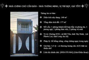 bán nhà đường 835c xã phước lợi huyện bến lức tỉnh long an cũ, nay là xã mỹ yên tỉnh tây ninh