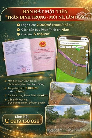 quỹ đất hiếm mũi né: 2.000m² mặt tiền đường trần bình trọng gần biển