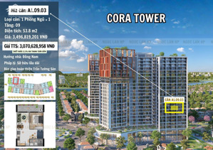 3.07 tỷ - căn 1br chiết khấu 1,15% - cora tower hoà xuân - bank hỗ trợ vay miễn lãi