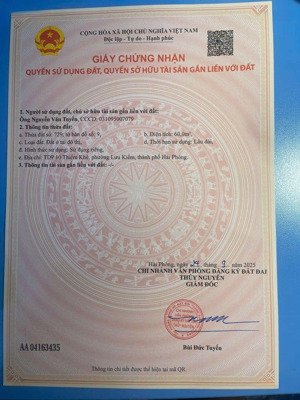 1 lô duy nhất tại phường lưu kiếm, diện tích 60m2, giá 350 tr ngay gần mặt đường nhựa