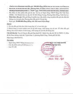 thông báo bán đấu giá tài sản tại xã chư păh tỉnh gia lai