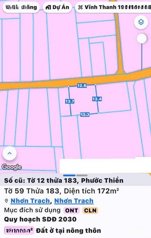 bán đất phước thiền, nhơn trạch. dt 172m2, trong đó có 100m2 thổ cư. giá tốt, sổ sẵn sàng, lh ngay