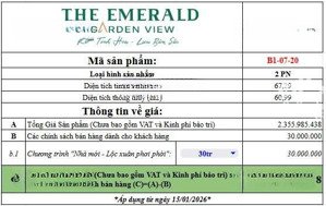67,29m2 tại the emerald garden view 2,325 tỷ, 2pn, 2wc chỉ với giá tốt đã chiết khấu quà tặng 30tr