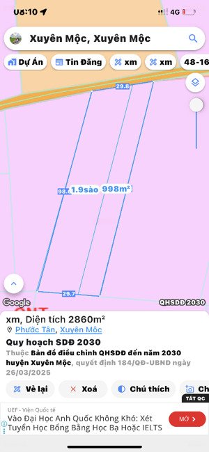 bán đất tại xã xuyên mộc, 3,5 tỷ, 2900 m2 giá tốt đường nhựa khu dân cư liên hệ 