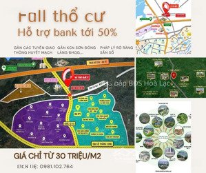 chỉ từ 30tr/m2 đất sơn tây, sổ đỏ trao tay, cạnh trục đường sắp mở rộng 80m!