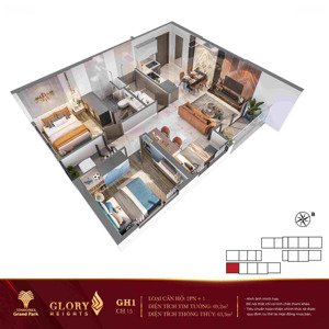 rẻ hơn 450tr so với giá gốc 2pn+ 70m2 tầm nhìn hồ bơi , tầng trung glory height , vhg quận 9