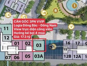 bán căn góc 3pn cực vip sun feliza cầu giấy, hướng đông nam, view công viên mỹ mãn, 95m2 17.3 tỷ