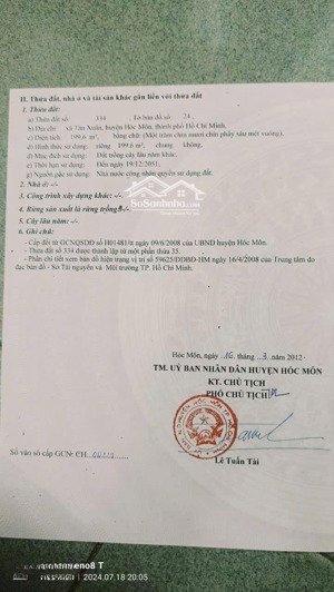 chủ ngộp, bán nhanh lô đất 199m2( cln), xã tân xuân, hóc môn, 995tr