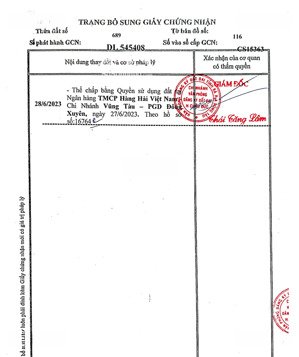 qsdđ tại thửa đất số 689, tbđ số: 116, xã bá đạc, huyện châu đức, tỉnh bà rịa vũng tàu