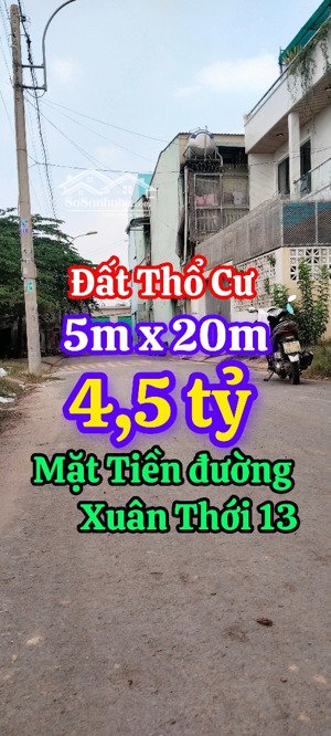 bán đất thổ cư 5m x 20m mặt tiền đường xuân thới 13