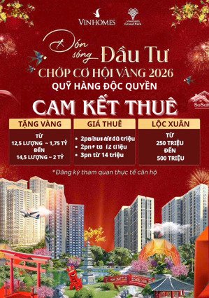 quỹ căn hộ vinhomes quận 9 cam kết thuê từ 14 triệu/tháng, giảm giá từ 2,5 tỷ/căn tháng 3/2026
