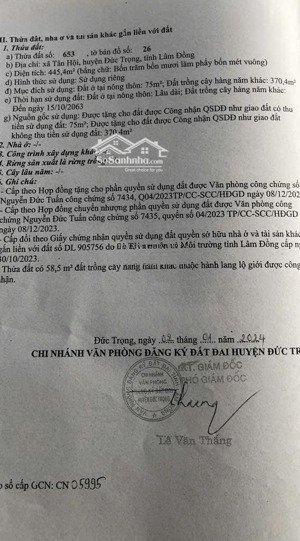 bán đất tại đt 724, tân hội, đức trọng, giá tốt, 2,3 tỷ, 445,4 m2