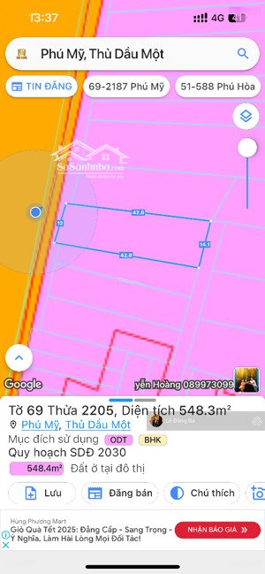 bán gấp 548m2 đất mặt tiền đường hùng vương, ngang 12, nở hậu 14, thổ cư 200m2. giá bán 35tỷ (tl)