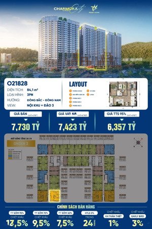 quỹ độc quyền - căn 3pn tầng 18, hướng đông nam toà onsen 2 giá tts chỉ 6.4 tỷ, view sông, ck cao