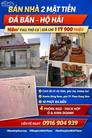 BÁN NHÀ 2 MẶT TIỀN - 4 P. NGỦ TẠI ĐÁ BẮN XUÂN HẢI – 168m² – 1Tỷ900 TRIỆU
