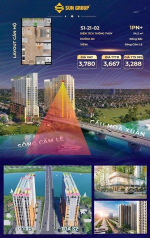 cắt lỗ căn hộ kề góc spana tầng cao view sông hàn, pháo hoa. nằm ngay trung tâm thành phố đà nẵng