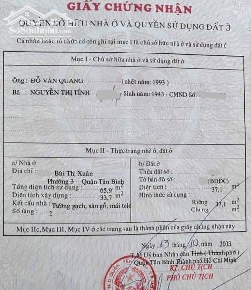 Hình ảnh 37m2 Bùi Thị Xuân, hẻm 3m thông, 4 tỷ, gần Trường Sa 0