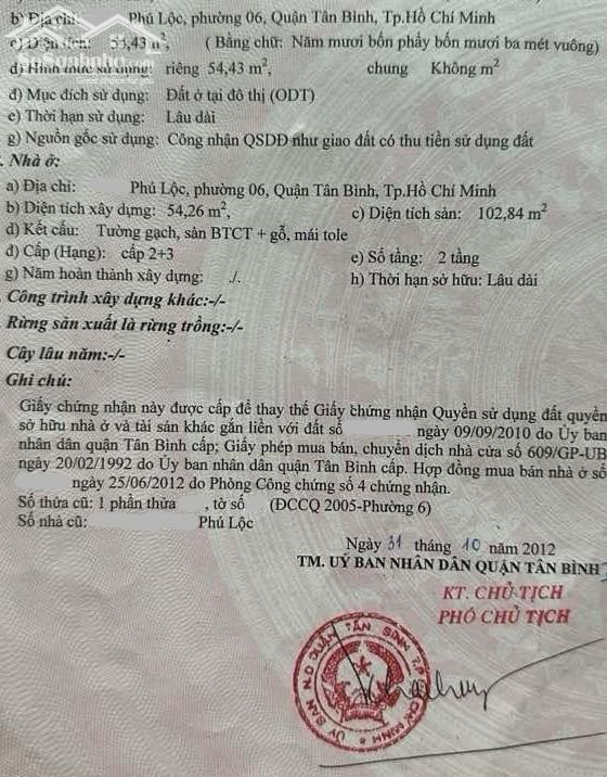 Hình ảnh 55m2 Phú Lộc, P.6, hẻm 3m thông, hơn 4 tỷ cho thuê 11 triệu 1