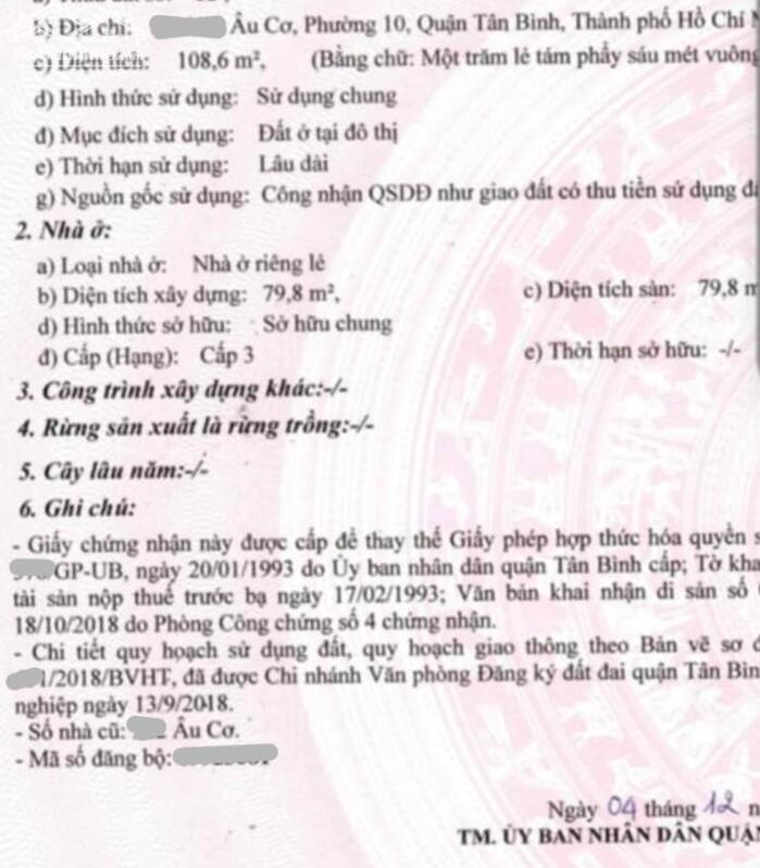 Hình ảnh HXH, Hẻm thông Âu Cơ 108m2 nhỉnh 8 tỷ, pháp lý chuẩn 0