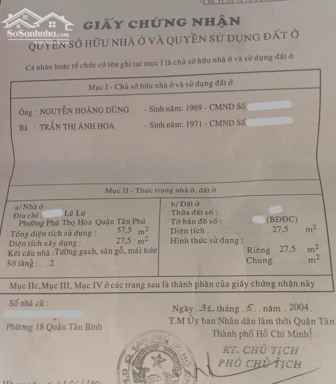 Hình ảnh 28m2 LÊ THIỆT, HXH ĐỖ CỬA, HẺM THÔNG LÊ LƯ, 3ty2 0